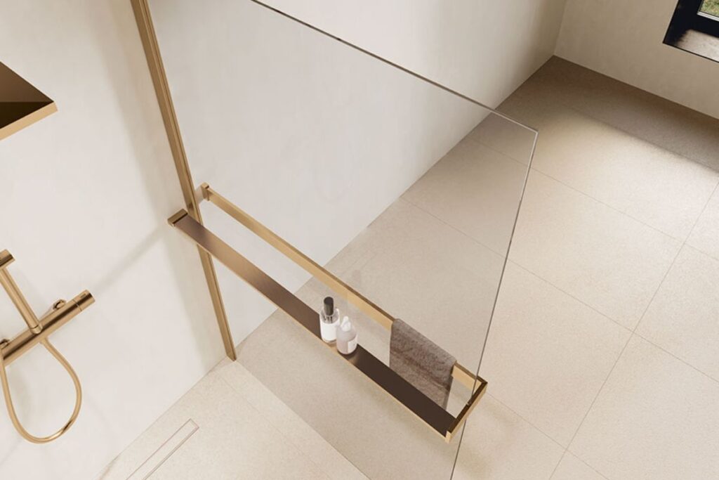 Walk In kabina brushed gold szczotkowane złoto miedź